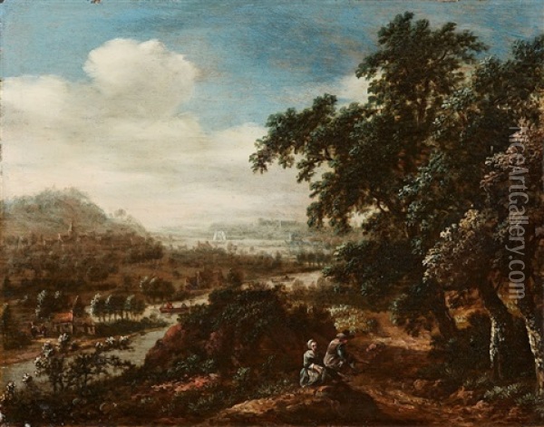 Panoramic River Landscape Oil Painting - Dionys Verburgh