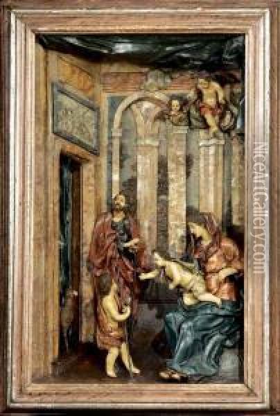 Sacra Famiglia Con San Giovannino. Oil Painting - Lorenzo Vaccaro