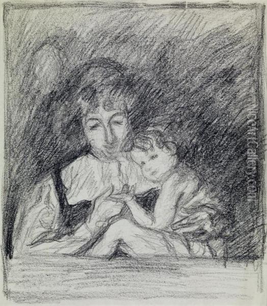 Mutter Und Kind (annetta Und Bruno) Oil Painting - Giovanni Giacometti