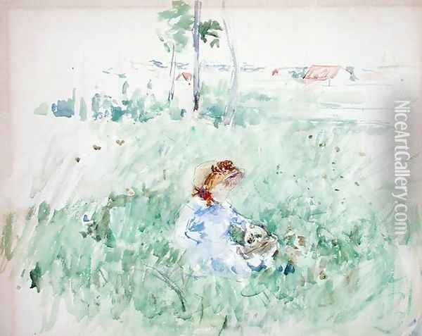 Young Girl Seated on the Lawn 1882 Oil Painting - Berthe Morisot