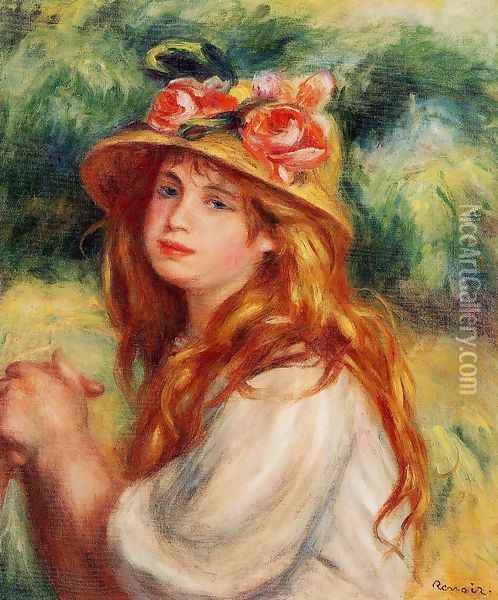 Blond In A Straw Hat Aka Seated Girl Oil Painting - Pierre Auguste Renoir