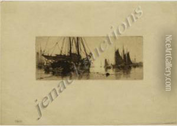 Fishing Boats: Gloucester Oil Painting - Charles Adams Platt