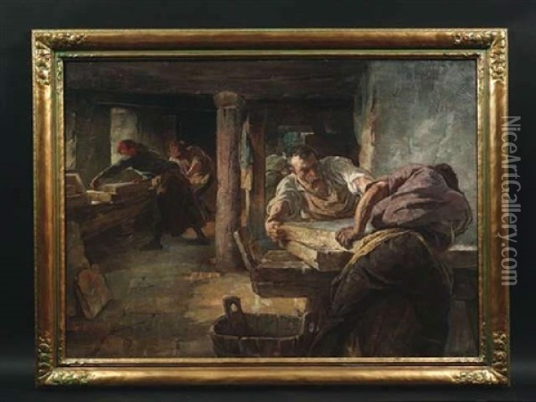 Steinschleiferei In Solnhofen Oil Painting - Friedrich von Keller