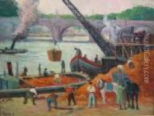 Les Travaux En Bord De Seine Oil Painting - Maximilien Luce