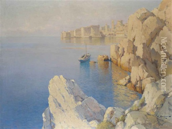 View Of A Harbor, Dubrovnik Oil Painting - Alexei Vasilievitch Hanzen