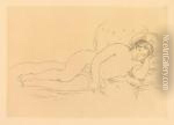 Femme Nue Couche (tournee A Droite), 2e Planche Oil Painting - Pierre Auguste Renoir