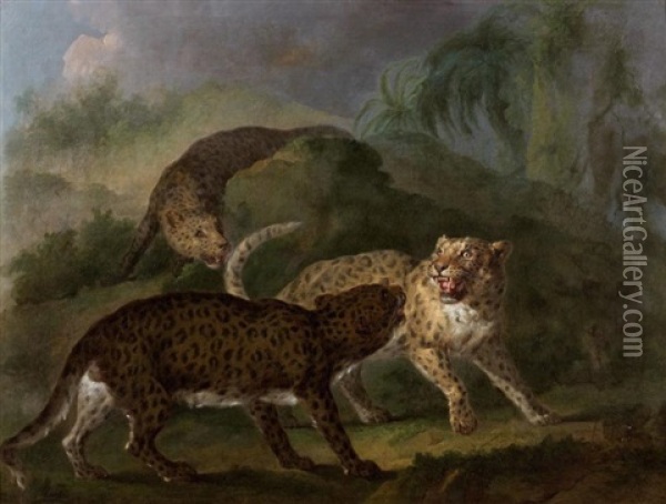 Trois Pantheres Oil Painting - Jean-Jacques Bachelier