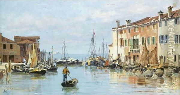 A Venetian Bay Oil Painting - Antonietta Brandeis