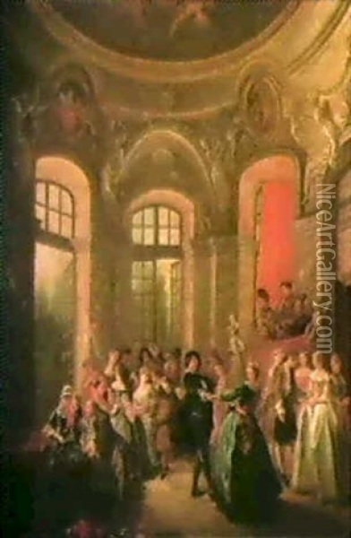 Elegant Company Dancing In A Pavilion Oil Painting - Nicolas Lancret