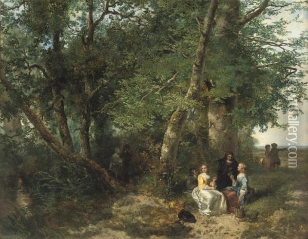 Dejeuner Sur L'herbe: A Picknick In The Forest Oil Painting - Jan Mari Henri Ten Kate