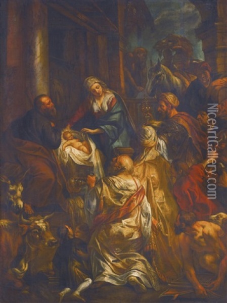 Adoration Of The Magi (collab. W/workshop) Oil Painting - Jacob Jordaens