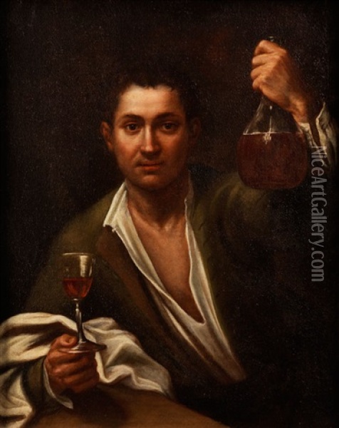 Mann Mit Glas Und Flasche - Allegorie Des Geschmackssinns Oil Painting - Pietro Paolini