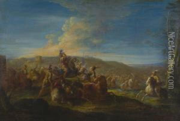 A Battle Scene Oil Painting - Giuseppe Zais