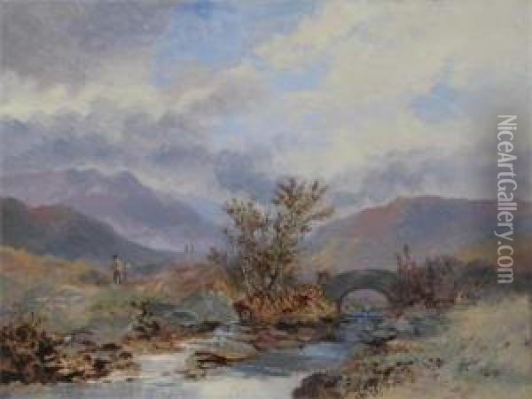 River Landscape Possibly On The Dart Oil Painting - Joseph Horlor
