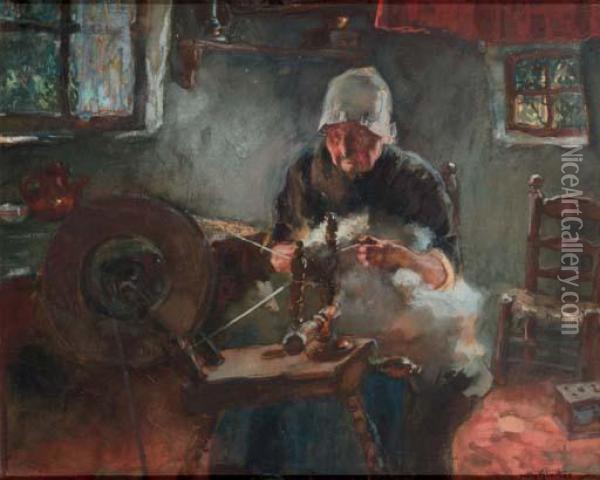 Spinning Wool Oil Painting - Willy Sluyters