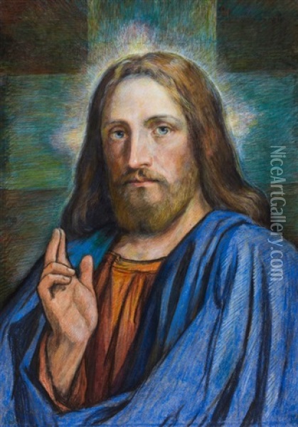 Christusbuste Mit Segnendem Gestus Oil Painting - Josef Hanula