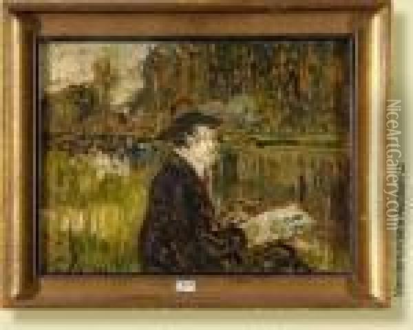 Georges Creten Peignant Au Bord Du Canal Oil Painting - Louis Thevenet