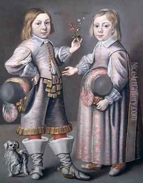 A Portrait of Two Children Oil Painting - Hendrick Munnichoven