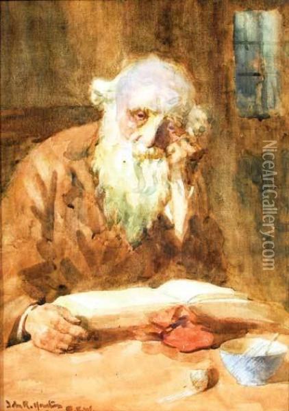 An Elderly Bearded Gentleman Reading A Book Oil Painting - John Rennie MacKenzie Houston