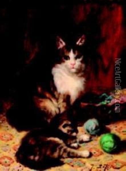 Chatte Et Chatons Oil Painting - Jules Le Roy