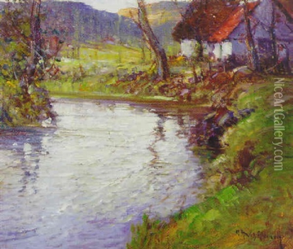 Farm Near The River Oil Painting - George Ames Aldrich
