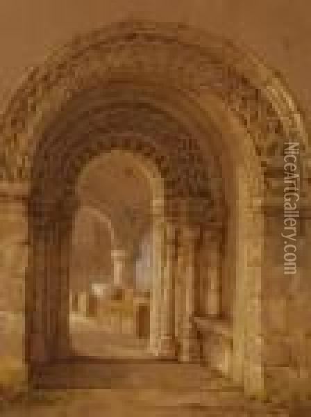 Carved Stone Monastery Archway Oil Painting - Samuel Prout