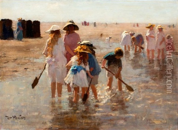 Een Zomerse Stranddag Oil Painting - Francois Pieter ter Meulen