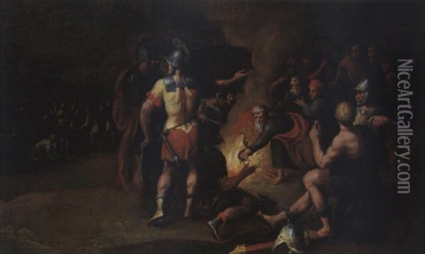 Der Apostel Paulus Auf Der Insel Malta Die Viper Ins Feuer Schleudernd Oil Painting - Hans Jordaens the Elder