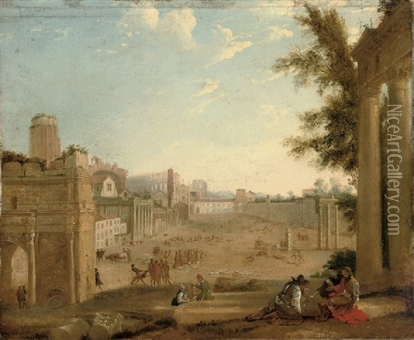 The Campo Vaccino, Rome, With Figures Gambling Amongst Ruins Oil Painting - Claude Lorrain