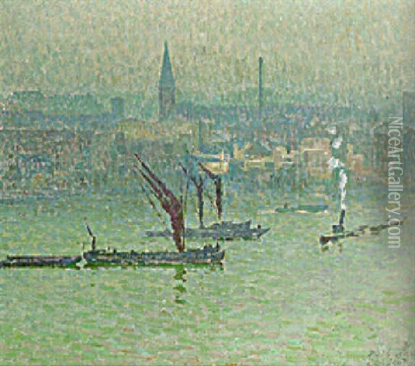 Shipping On The Thames, London Oil Painting - Emile Claus