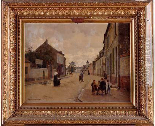 rue Animee De Village Oil Painting - Marcel Lebrun