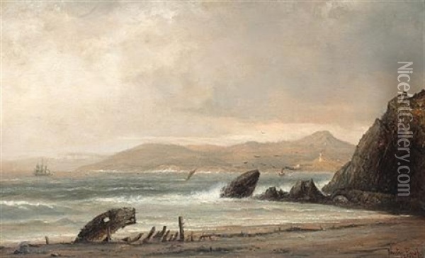 A Rocky Coast With A Lighthouse In The Distance Oil Painting - Norton Bush