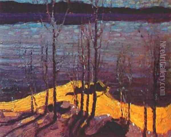 Moonlight and Birches Oil Painting - Thomas Thompson