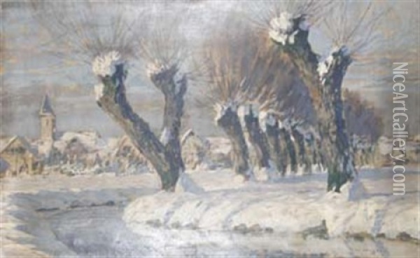 Verschneiter Fluslauf Mit Kopfweiden Oil Painting - Wilhelm Nagel