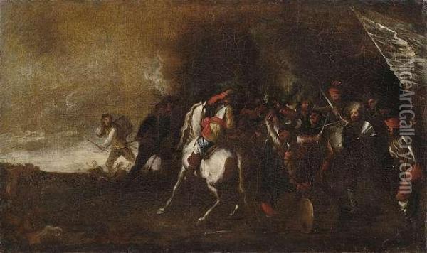 Battle Scene With Cavalry And Infantry Oil Painting - Cornelis de Wael
