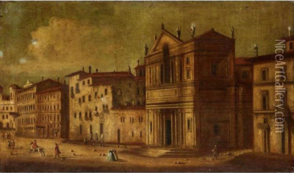 A Capriccio Scene With Figures Before A Palazzo Oil Painting - Francesco Guardi