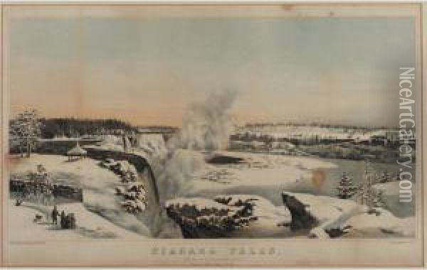 Niagara Falls, In The Winter Of 1855-56, From The New York Side (see Norton P. 108) Oil Painting - Edwin Whitefield