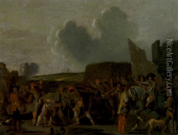 Soldaten Und Feldherr Bei Kanonen Oil Painting - Jacques Courtois