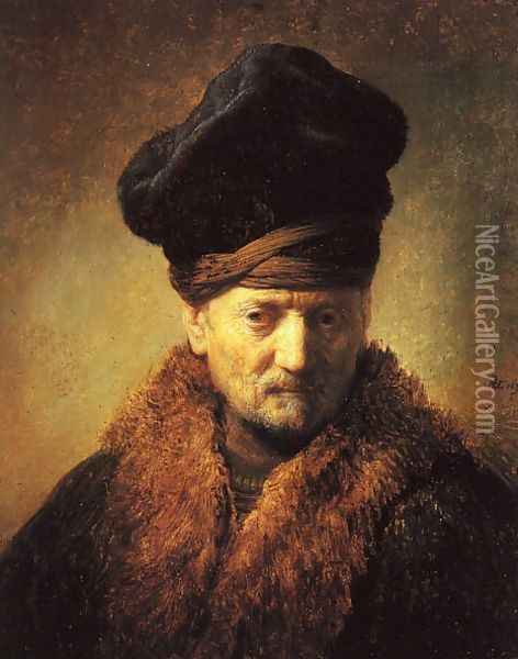Bust of an Old Man in a Fur Cap 1630 Oil Painting - Rembrandt Van Rijn