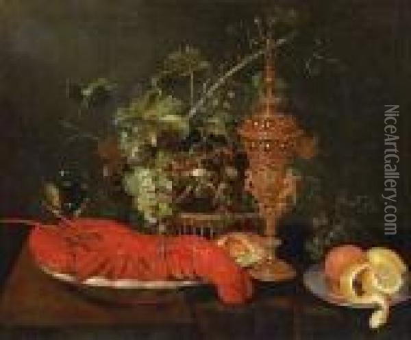 Still Life With Lobster And Goblet With Lid Oil Painting - Jan Davidsz De Heem
