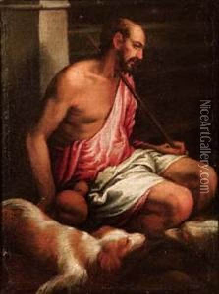 Pastore Accovacciato Con Due Cani Oil Painting - Jacopo Bassano (Jacopo da Ponte)