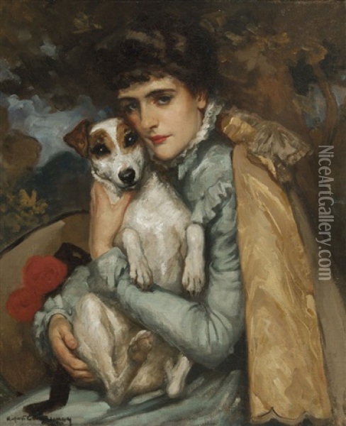 Jeanne With Her Terrier Oil Painting - Rupert Bunny