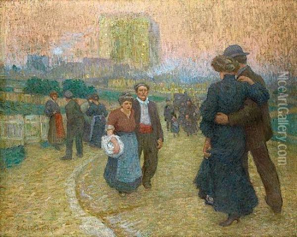 Promenade Du Soir, Les Deux Mondes, Circa 1888 Oil Painting - Claude Emile Schuffenecker