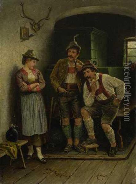 Unterhaltung In Der Stube. Oil Painting - Auguste Heyn