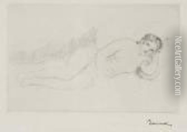 Femme Nue Couchee, Tournee A Droite (2e Planche) Oil Painting - Pierre Auguste Renoir