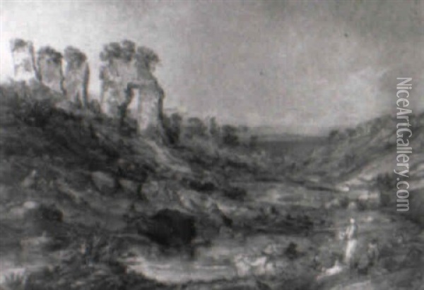 Ruines D'un Aqueduc Sur La Riviere Des Juifs Pres De Tanger Oil Painting - Louis Desire Thienon