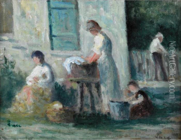 Rolleboise La Famille Au Jardin Oil Painting - Maximilien Luce