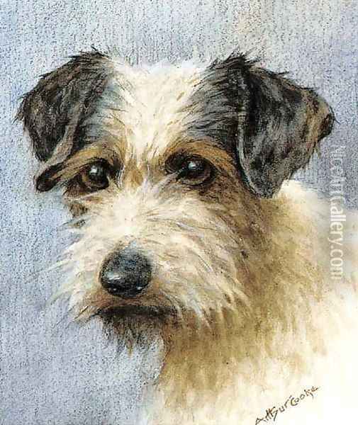 A wire haired terrier Oil Painting - A.C. Cooke