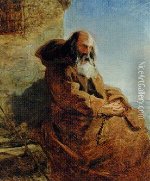 A Monk Seated In Contemplation Oil Painting - William James Mueller