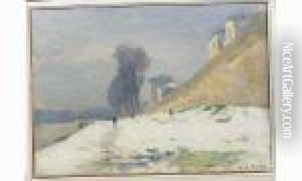 La Seine, Les Berges Enneigees Oil Painting - Albert Lebourg